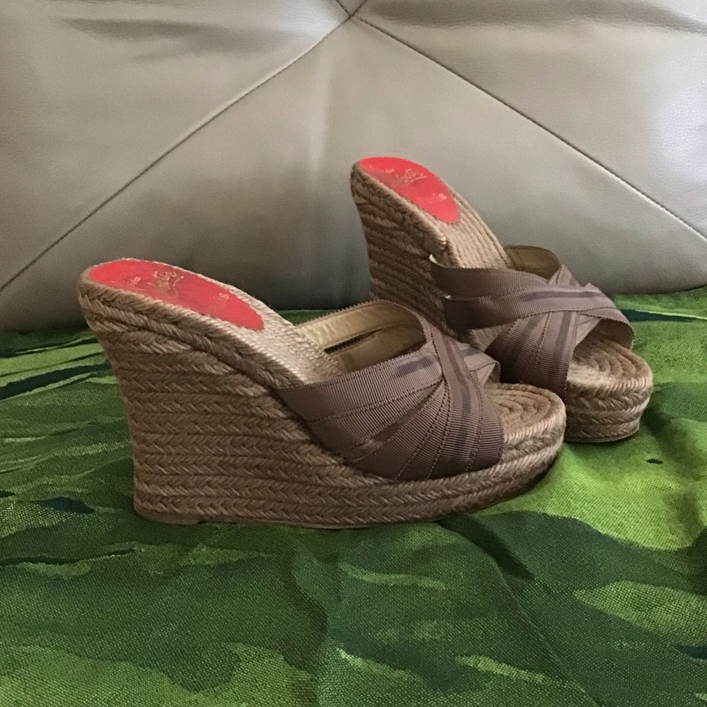 Christian Louboutin Red Bottoms Wedges Sandal Tan
